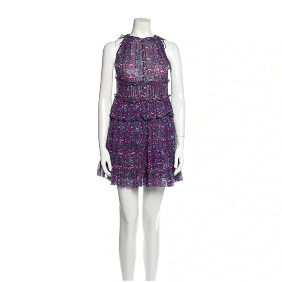 Ulla Johnson Mini Dress Purple Floral Silk A-line Size XXS Tiered Ruffle